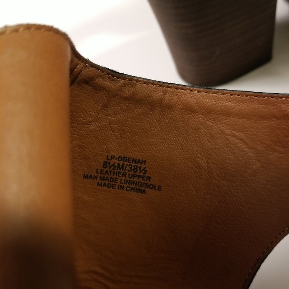 Lucky Brand Odenah Leather Suede Block Heels Booties Peep Toe Size 8.5M - Picture 9 of 10